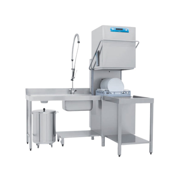 Lave vaisselle à capot RIVER - Panier 500x500mm - Passage : 465mm - avec pompe de vidange et adoucisseur en continu - Triphasé 400V