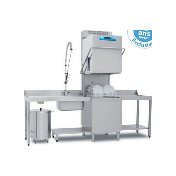 Lave vaisselle à capot RIVER - Panier 500x500mm - Passage : 465mm - avec condenseur à buée - avec pompe de vidange et adoucisseur en continu - Triphasé 400V
