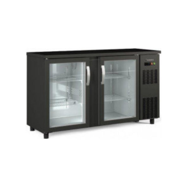 Arrière bar noir 2 portes vitrées battantes +2/+8°C - 1465x530x850mm