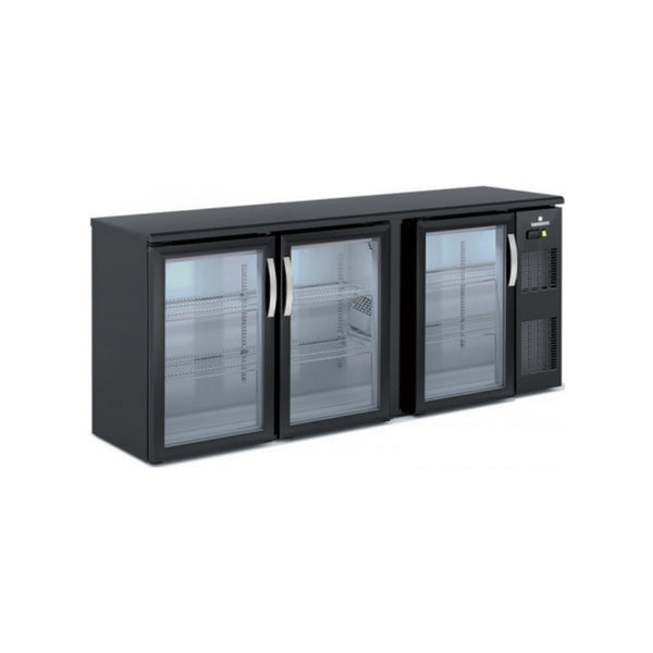 Arrière bar noir 3 portes vitrées battantes +2/+8°C - 2005x530x850mm