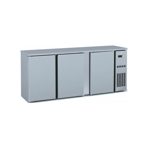 Arrière bar en inox 3 portes pleines battantes +2/+8°C - 2005x530x850mm