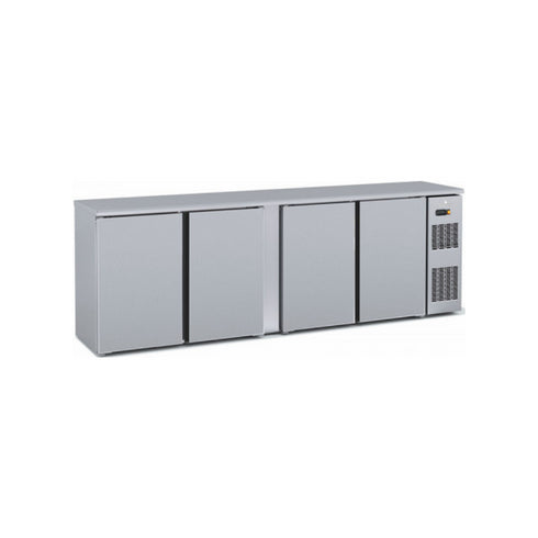 Arrière bar en inox 4 portes pleines battantes +2/+8°C - 2545x530x850mm