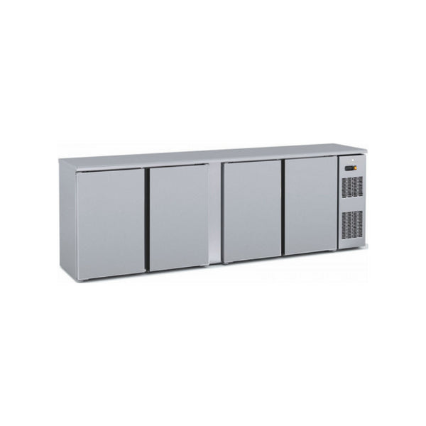 Arrière bar en inox 4 portes pleines battantes +2/+8°C - 2545x530x850mm