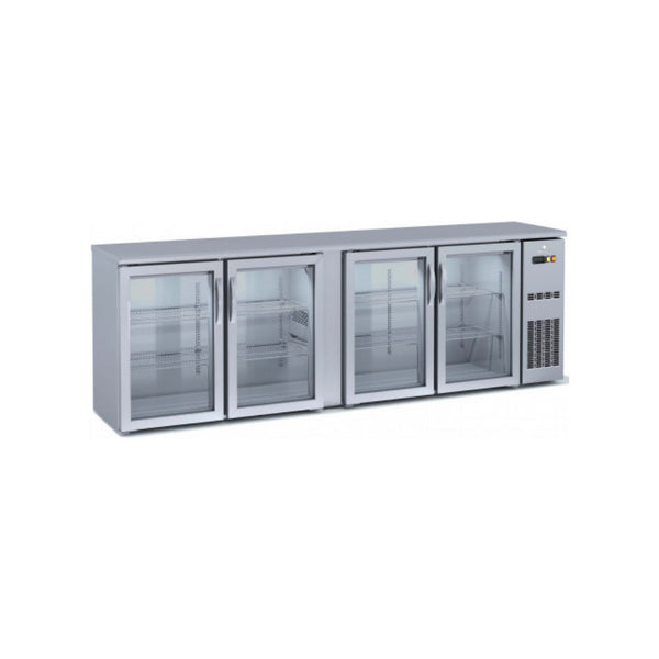 Arrière bar en inox 4 portes vitrées battantes +2/+8°C - 2545x530x850mm