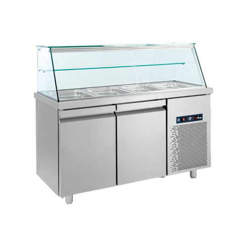 Saladette réfrigérée d'exposition +3/+10°C - 4 bacs GN 1/1 - 3 portes - 1390x700x1300mm