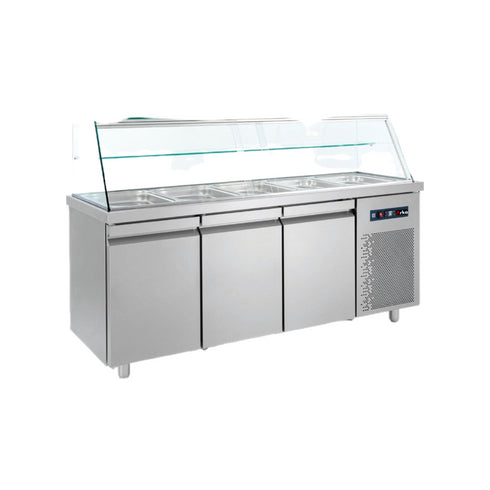 Saladette réfrigérée d'exposition +3/+10°C - 5 bacs GN 1/1 - 3 portes - 1850x700x1300mm