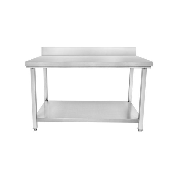 Table en inox avec dosseret + étagère basse