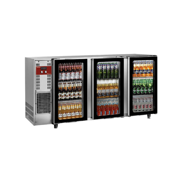 Arrière bar inox 3 portes vitrées - 2065x565x890mm