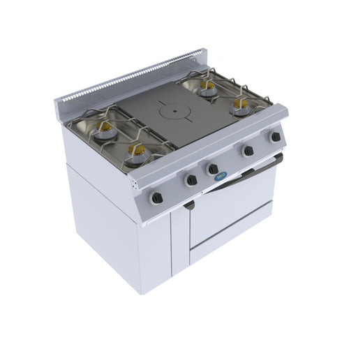 4 feux nus + plaque coup de feu 1 plaque sur four électrique 1000x725x900mm