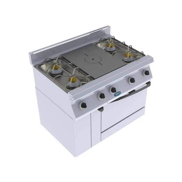 4 feux nus + plaque coup de feu 1 plaque sur four électrique 1000x725x900mm